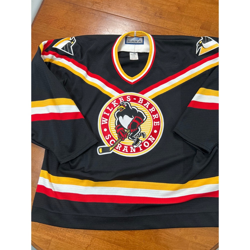 Vintage Bauer Wilkes-Barre Scranton Penguins Hockey Jersey Mens Large Black AHL
